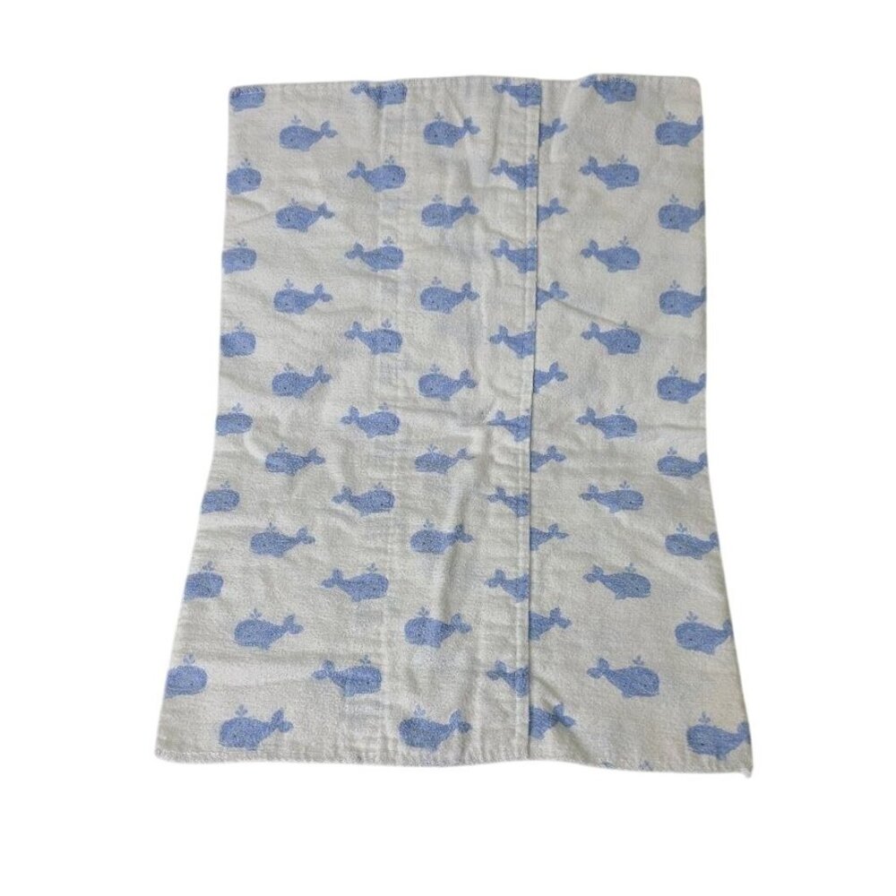 HB Hudson Baby Blue Whales Receiving Blanket Burp Cloth 14x20 in Cotton